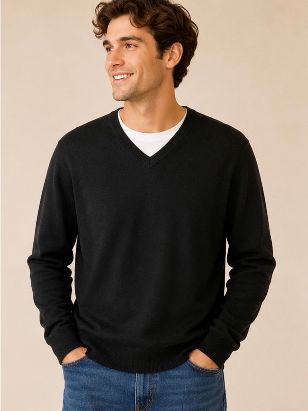 Club Monaco Men's Black V-Neck Sweater